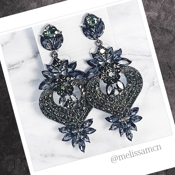 Prom Pageant Bridal Jewelry - Charcoal Grey Chandelier Crystal Statement Earrings Prom Pageant Bridal …